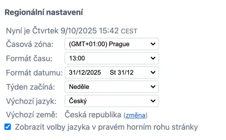 Regionální nastavení
