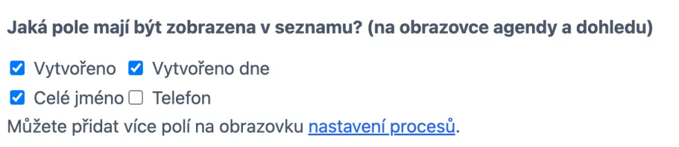 Pole, která mají být zařazena do zobrazení seznamů