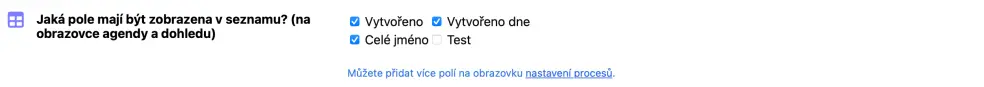 Pole, která mají být zařazena do zobrazení seznamů