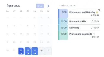 Widget SuperSaaS na tabletu pro lekce jógy a pilates