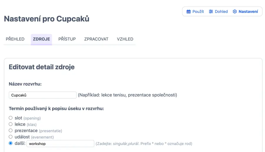Zdroje rozvrhu Cupcake