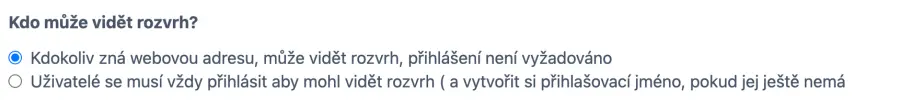 Přístup k rozvrhu Cupcake