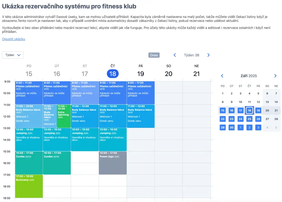 Uživatelé fitness rozvrhu