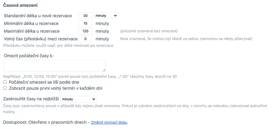 doplnění časových omezení do rezervací