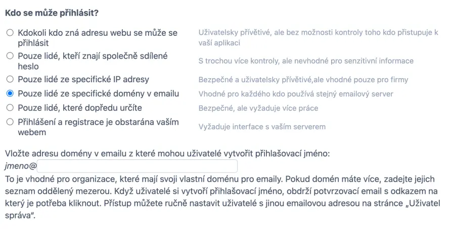 správa osob, které se mohou přihlásit k rozvrhu