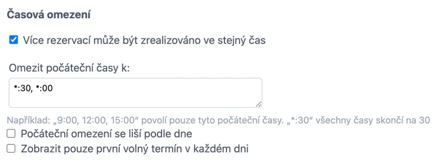 Nastavení časových omezení pro online kalendář rezervace salónu