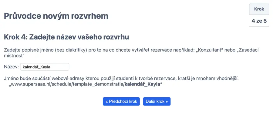 Název online kalendáře rezervace