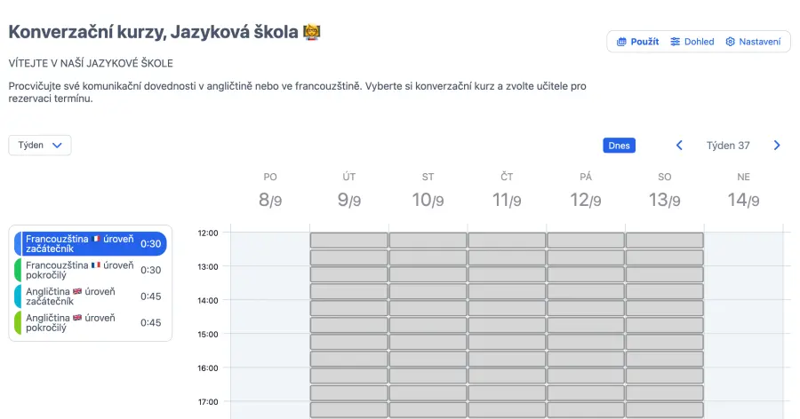 Rozvrh zahájení hodin konverzace