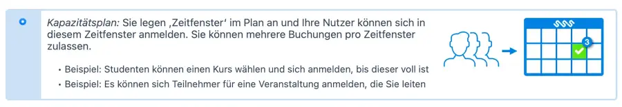 Auswahl Typ Buchungskalender Kapazitätsplan Kalender