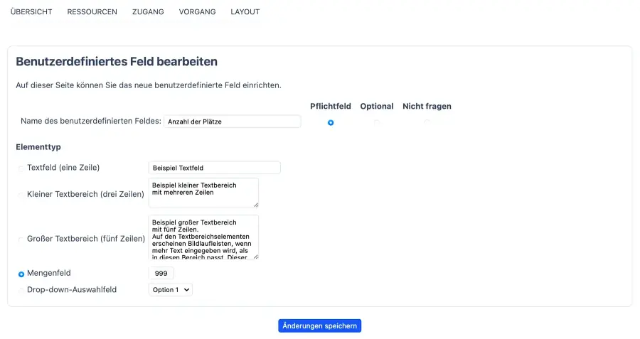 Feld Menge bei Event umbenennen zu Anzahl der Plätze