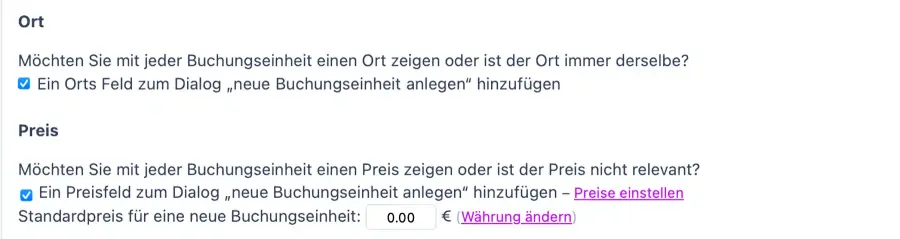 Workshop Buchungsangebot Ort und Preis zeigen