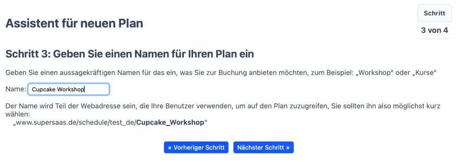 Workshop Buchungskalender Namen geben