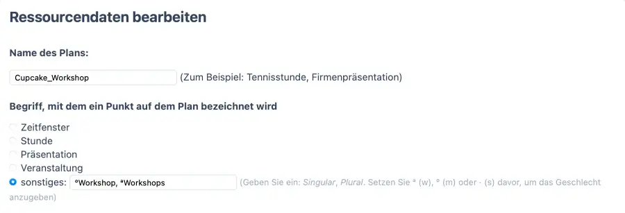 Workshop Terminbuchungskalender Ressourcen benennen