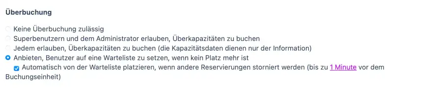 Im Workshop Überbuchung erlauben