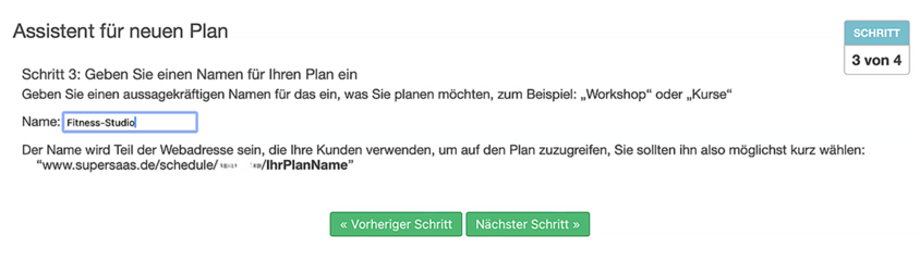 Fitness Name des online Terminbuchungskalender eingeben