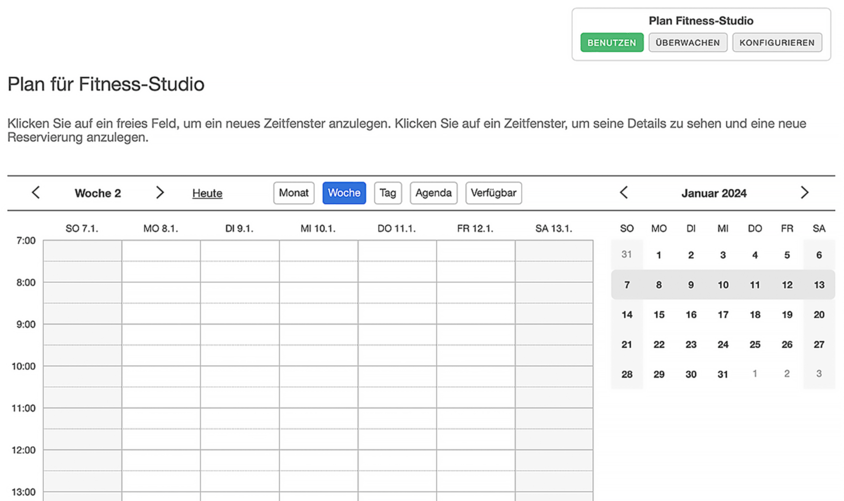 Fitness leerer online Terminbuchungskalender