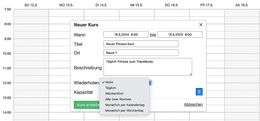 Fitness Anleitung: Wiederholte Kurse anbieten