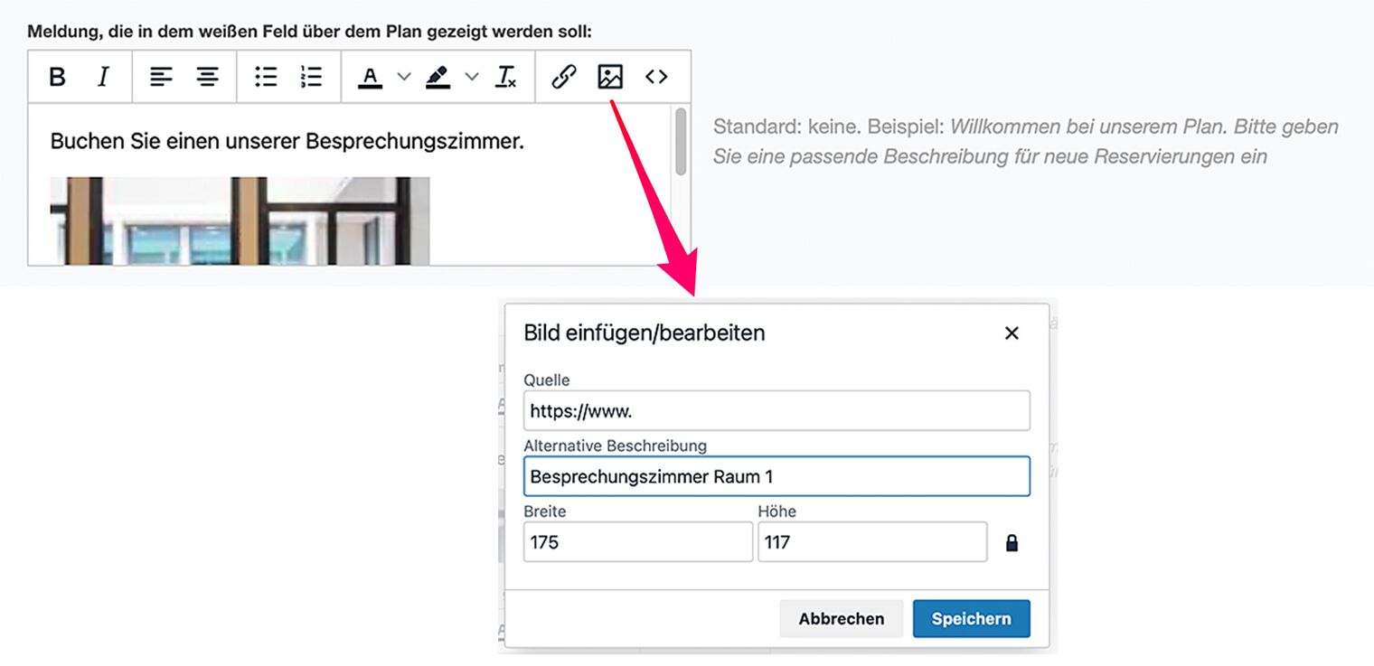 Bild in Buchungskalender Besprechungsraum einfügen