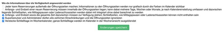 Buchungszeiten ohne Schließzeiten zeigen einrichten für Besprechungsraum