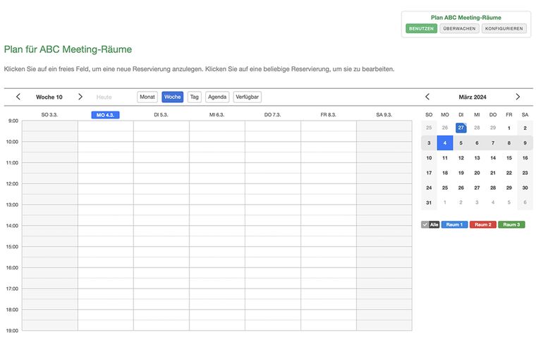 Neuer Terminbuchungskalender Besprechungsraum