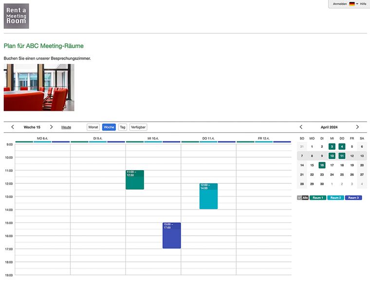 Terminbuchungskalender Besprechungsraum testen