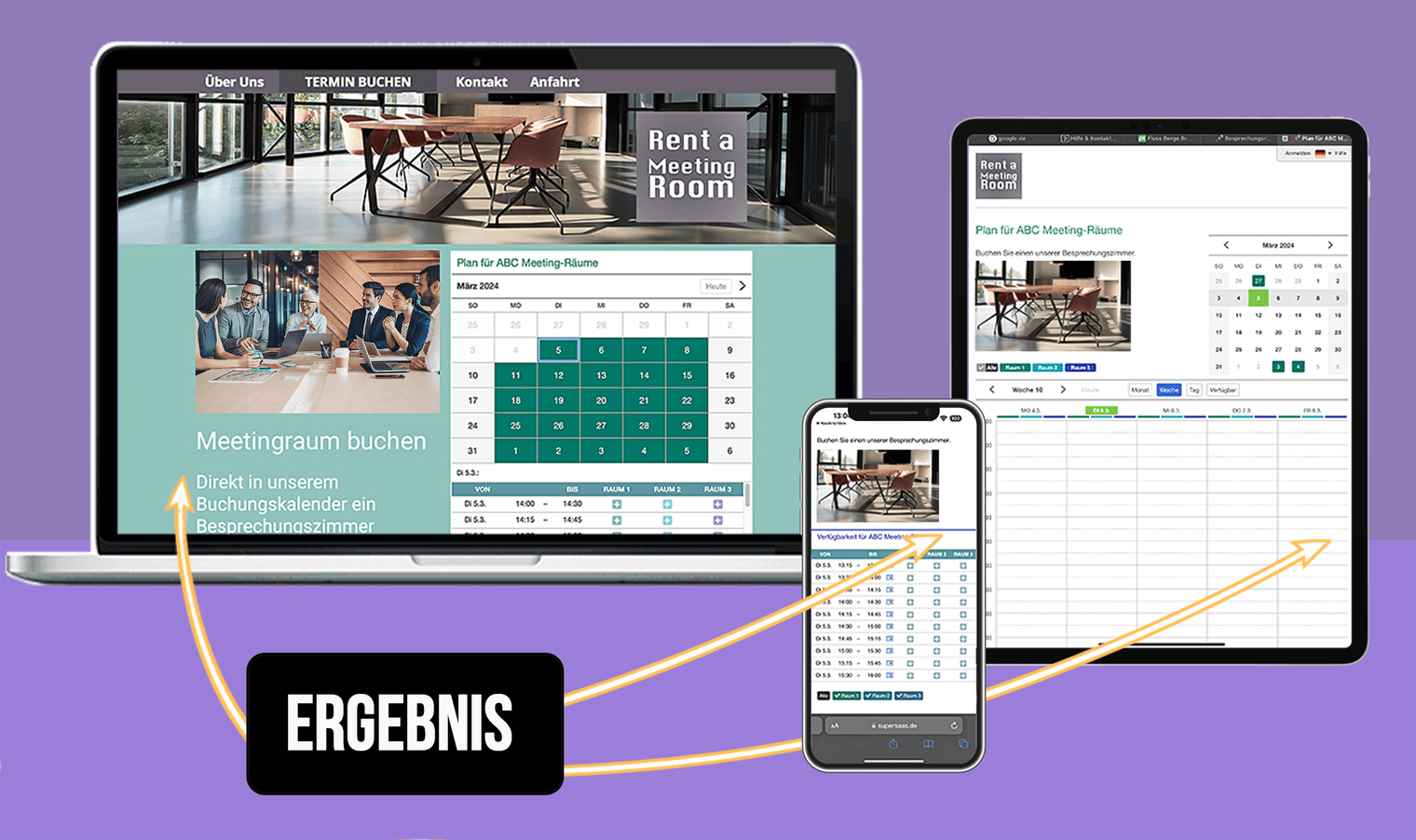 Online-Terminbuchungskalender Besprechungsraum responsiv auf allen Geräten