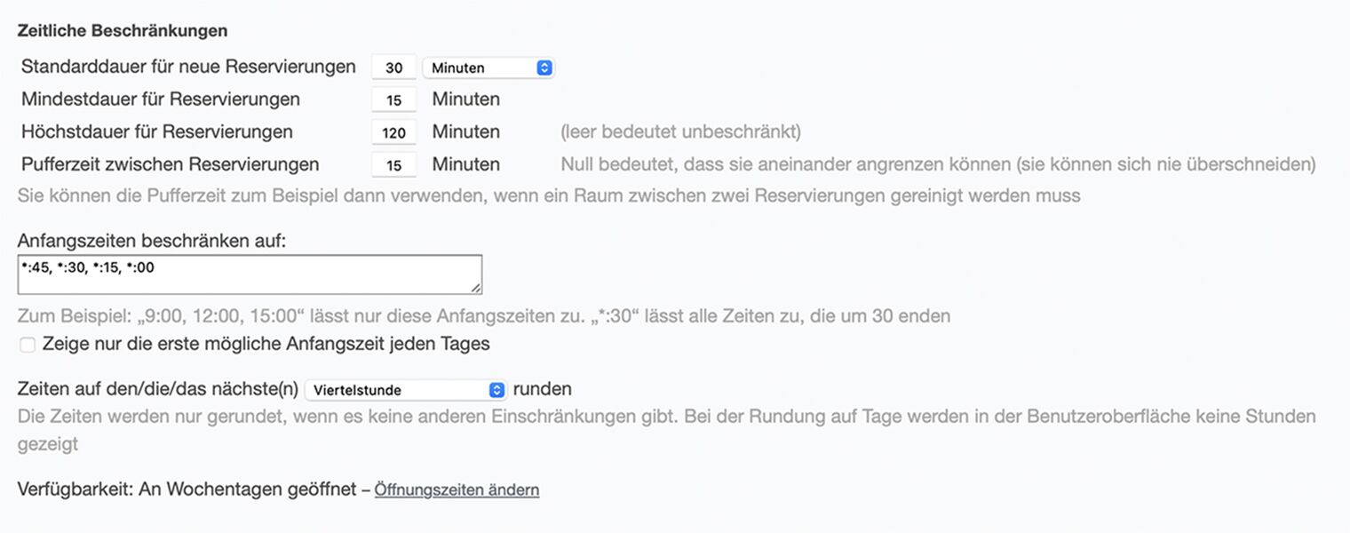 zeitliche Beschränkungen für die Dauer einer Buchung einstellen