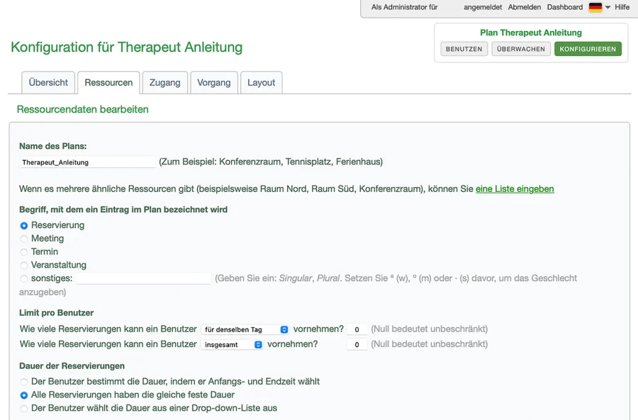 Therapeut online Termin Kalender Ressource bearbeiten