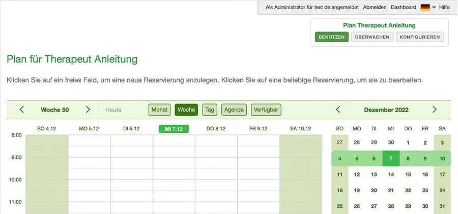 Therapeut online Termin-Kalender testen