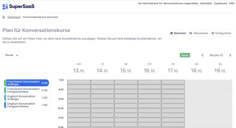 Kalender für die Planung des Konversationskurs