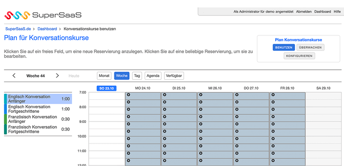 Kalender für die Planung des Konversationskurs