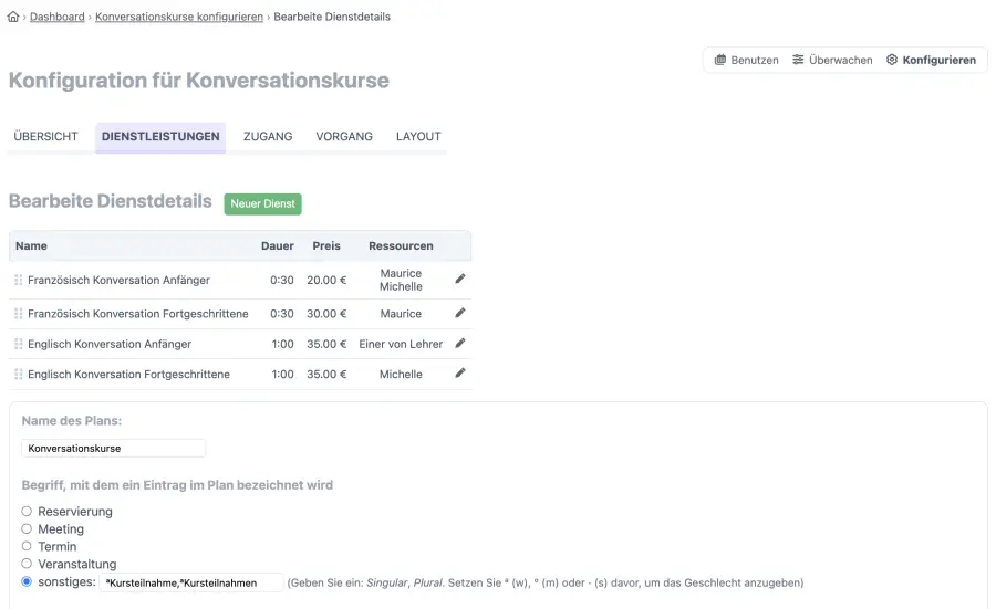 Sprachschule Service Verwaltung