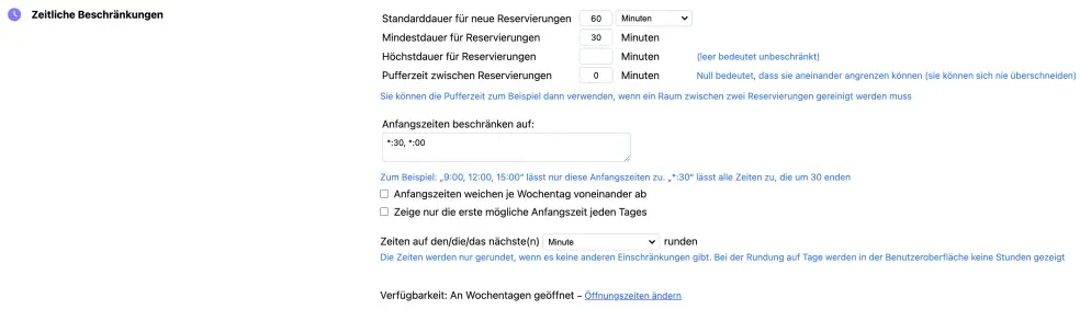 Einschränkungen der Startzeit