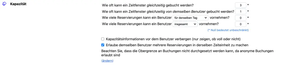 Einschränkungen pro Zeitfenster