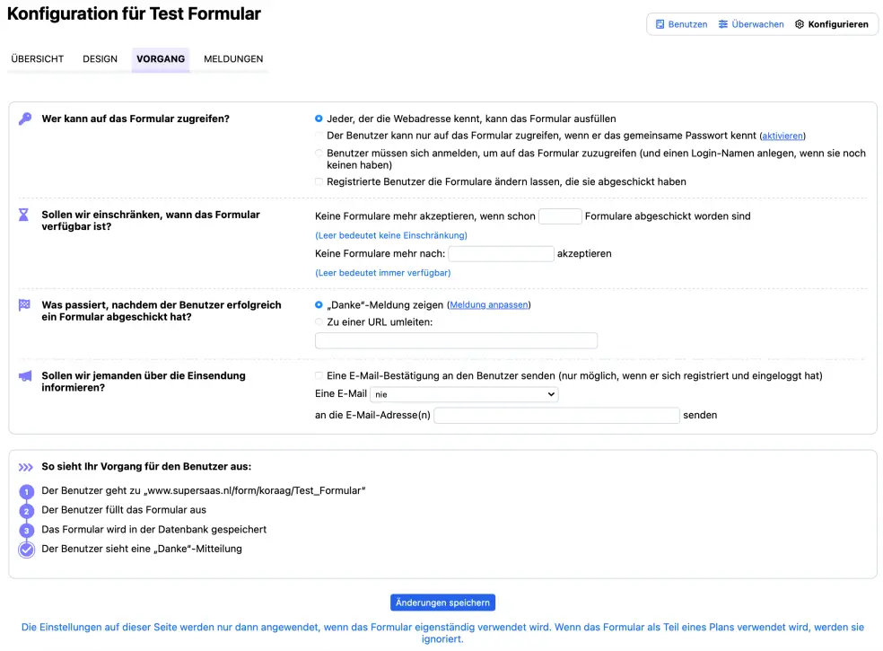 Formularvorgang einstellen