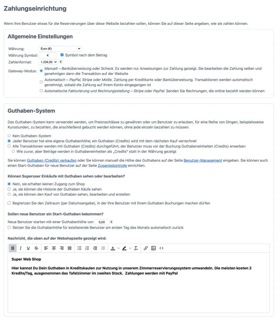 Das Guthabensystem einrichten