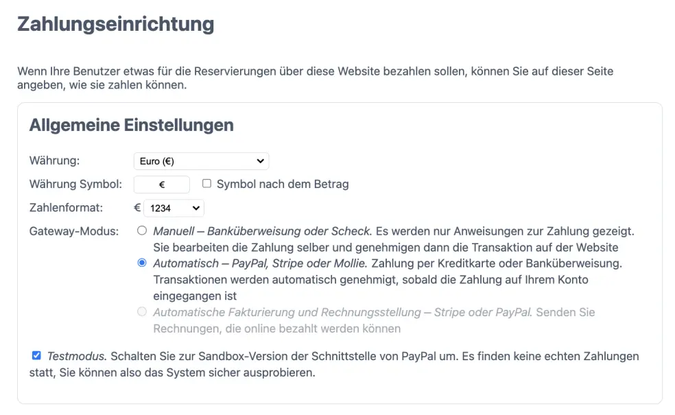 Onlinezahlung einstellen