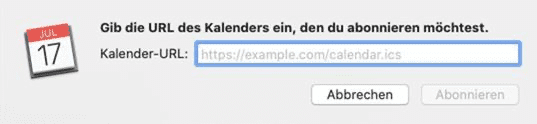 Apple Kalender synchronisieren: Kalender Adresse eingeben
