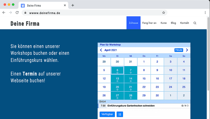 Integration mit einem iFrame, der die mobile Ansicht eines Online Kalenders nutzt