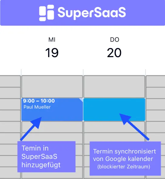 Google Kalender synchronisieren mit SuperSaaS online Terminplan