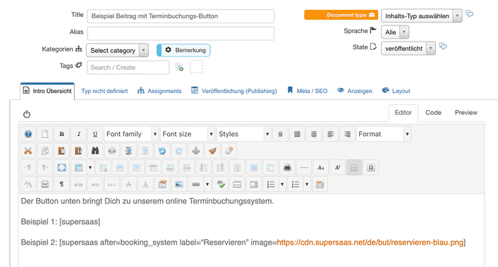 Mehrere Schaltknöpfe für Buchungszwecke in einen Joomla Beitrag einsetzen