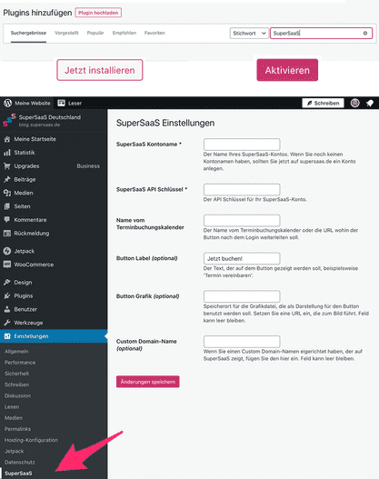 WordPress SuperSaaS Plugin Einstellungen