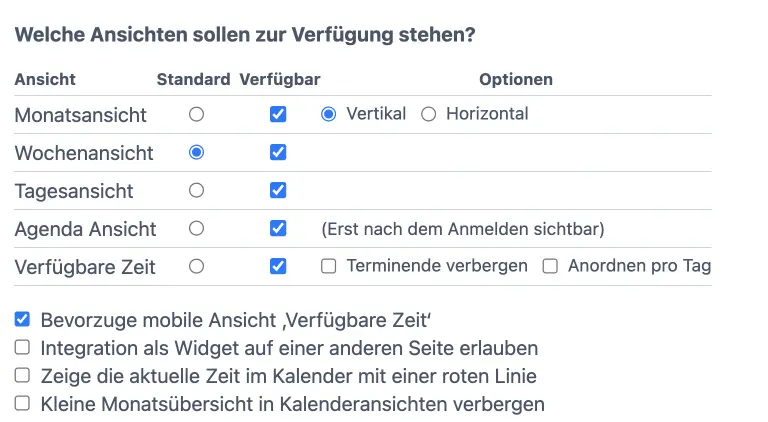 Verfügbare Ansichten