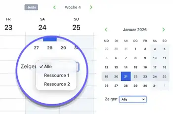 Drop-down-Menü im Terminbuchungskalender für Ressourcenauswahl