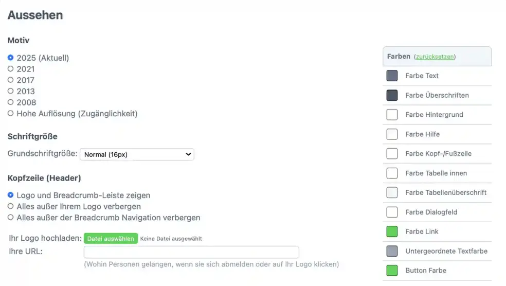 Layouteinstellungen im Terminbuchungssystem
