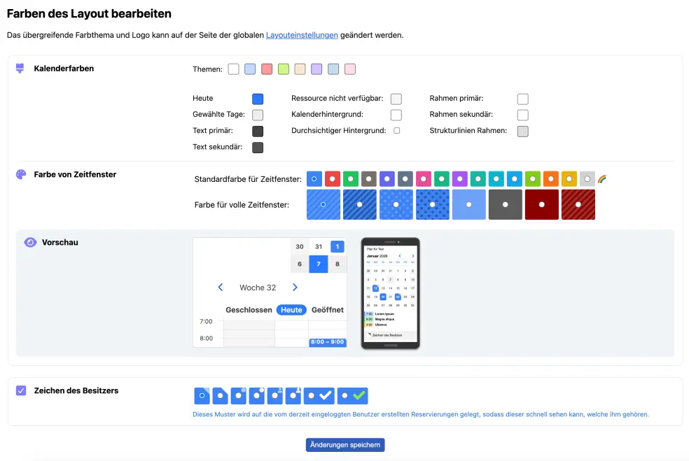 Layout Farben im Terminbuchungskalender anpassen