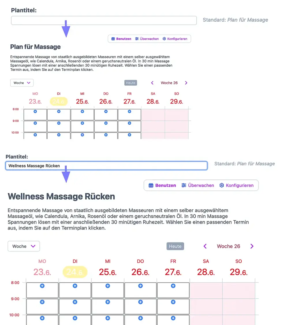 Titel Online-Terminbuchungskalender wechseln