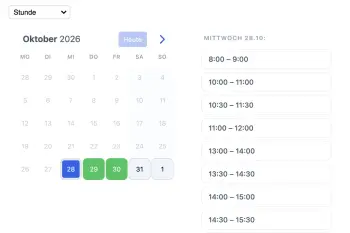 Beispiel für einen Online-Buchungskalender für Termine und Meetings auf einem Tablet PC