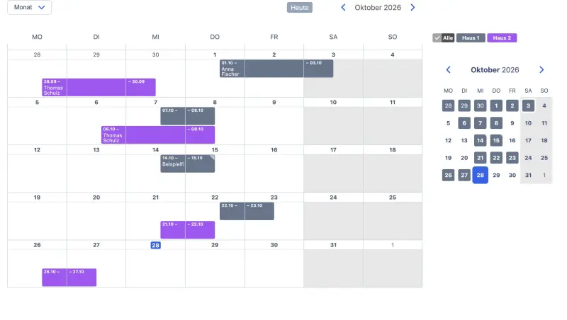 
            Beispiel für einen Online-Buchungskalender auf einem Computer für Immobilien Verwaltung
