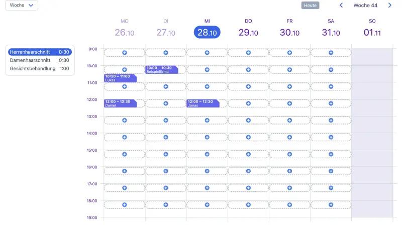 Beispiel für einen SuperSaaS online Terminbuchungskalender auf einem Computer für mobile Friseure